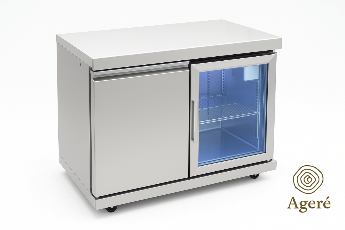 Ageré 68L outdoor kitchen fridge with glass door and stainless steel housing – modular cold storage unit