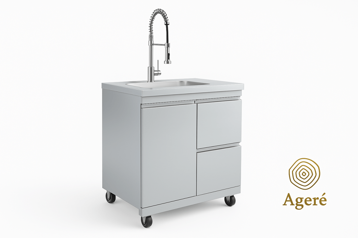 Stainless steel sink unit with industrial faucet – Ageré outdoor kitchen modular sink station
