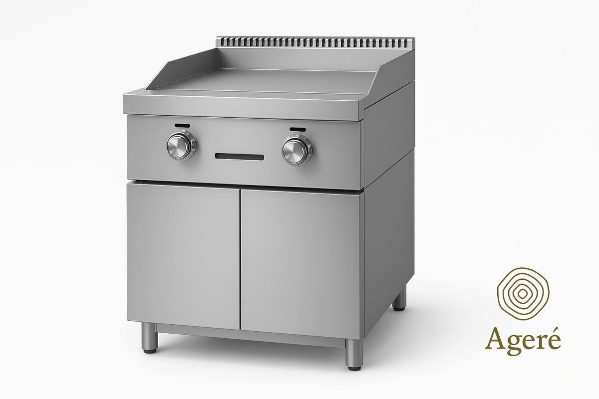 Ageré modular griddle with enclosed storage and 2-burner control – professional outdoor kitchen component