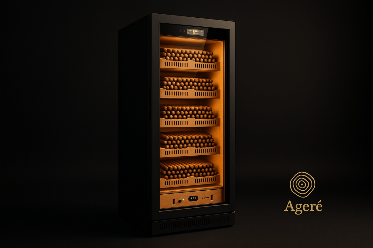 The Archivist by Ageré – large-format cigar storage humidor with LED lighting and glass door