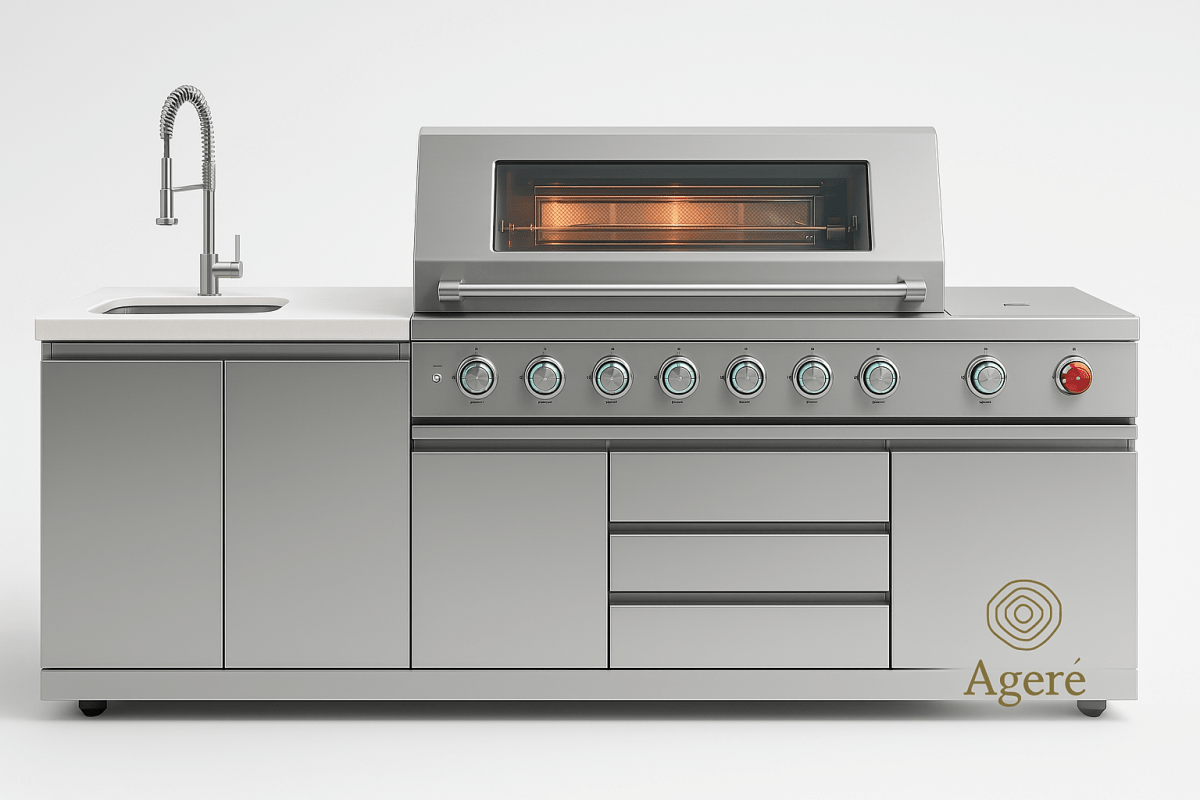 Ageré Artisan Station compact outdoor kitchen with grill, side burner, and sink module
