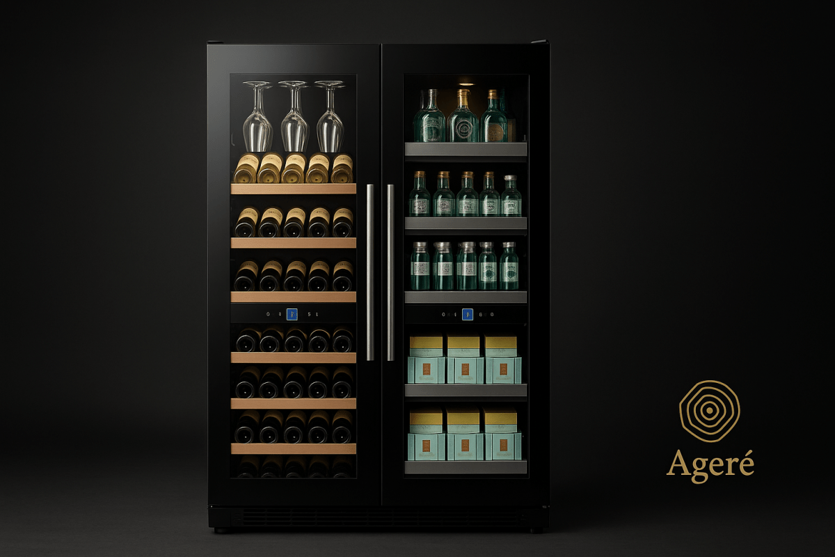 Ageré Cellar Quartet – full-frontal product image showing symmetrical wine rack and beverage storage design