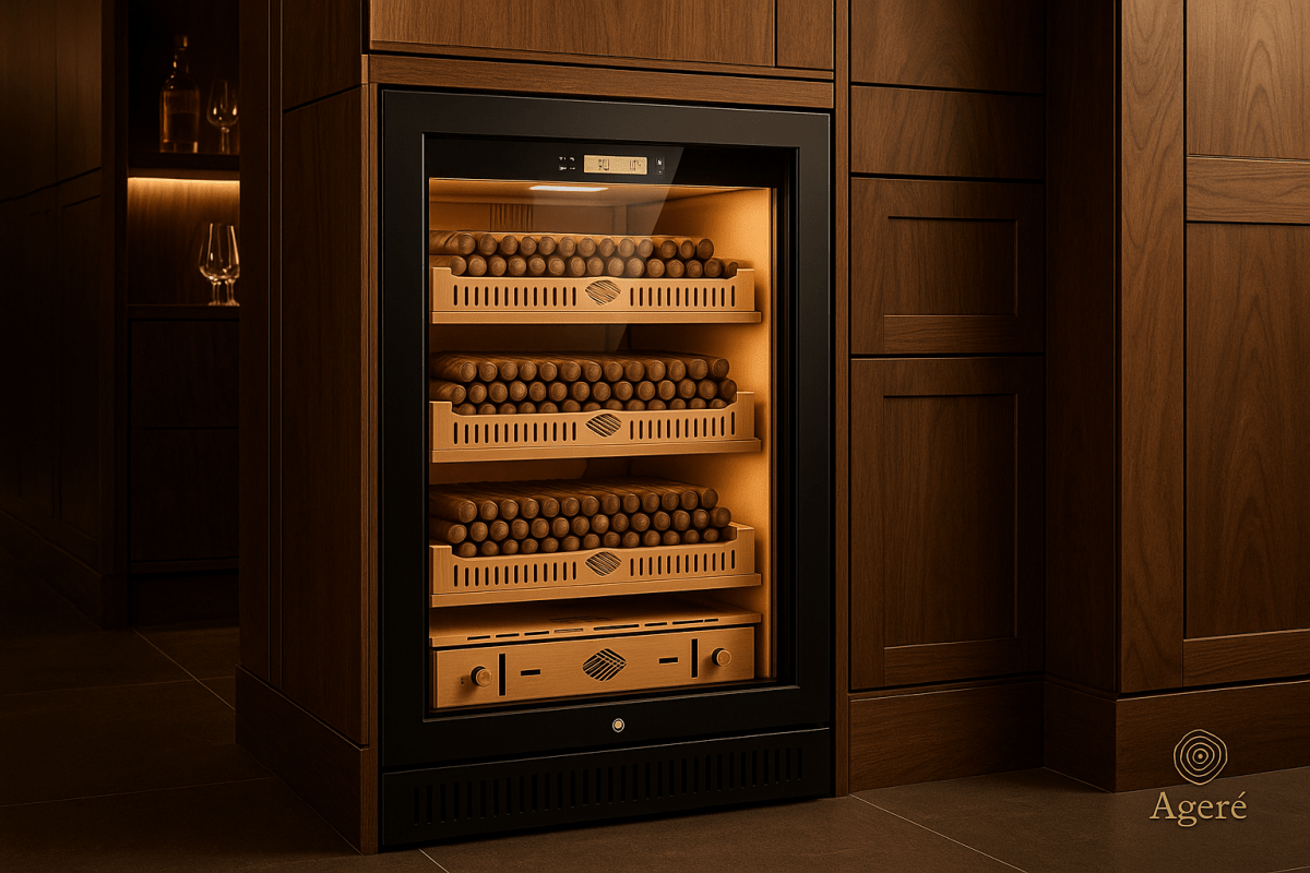 Built-in installation of The Collector’s Edition humidor by Ageré – under-counter fit with luxury finish