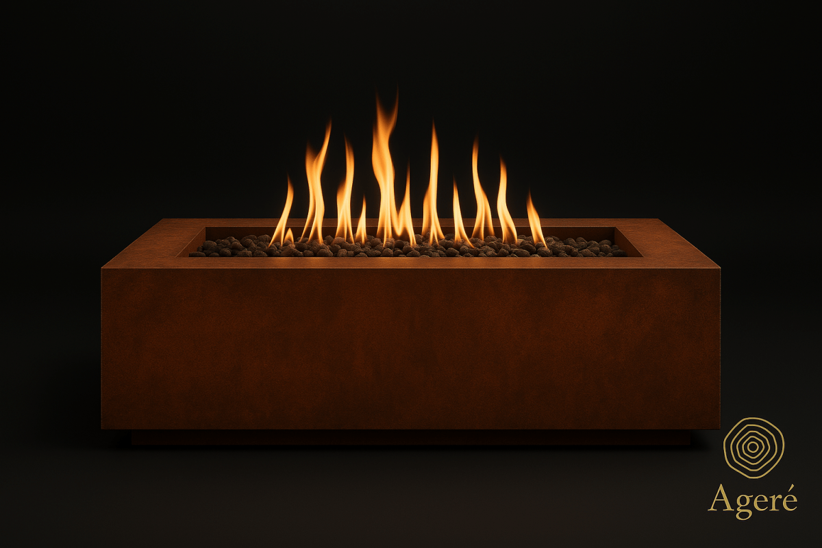 Even flame distribution on The Elemental Flame – rectangular corten gas fire table