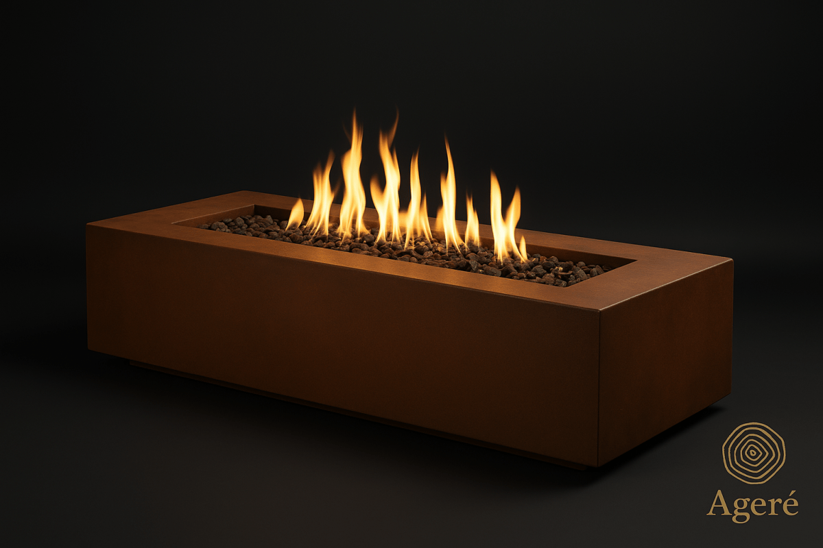 Architectural-grade corten steel fire table – The Elemental Flame by Ageré