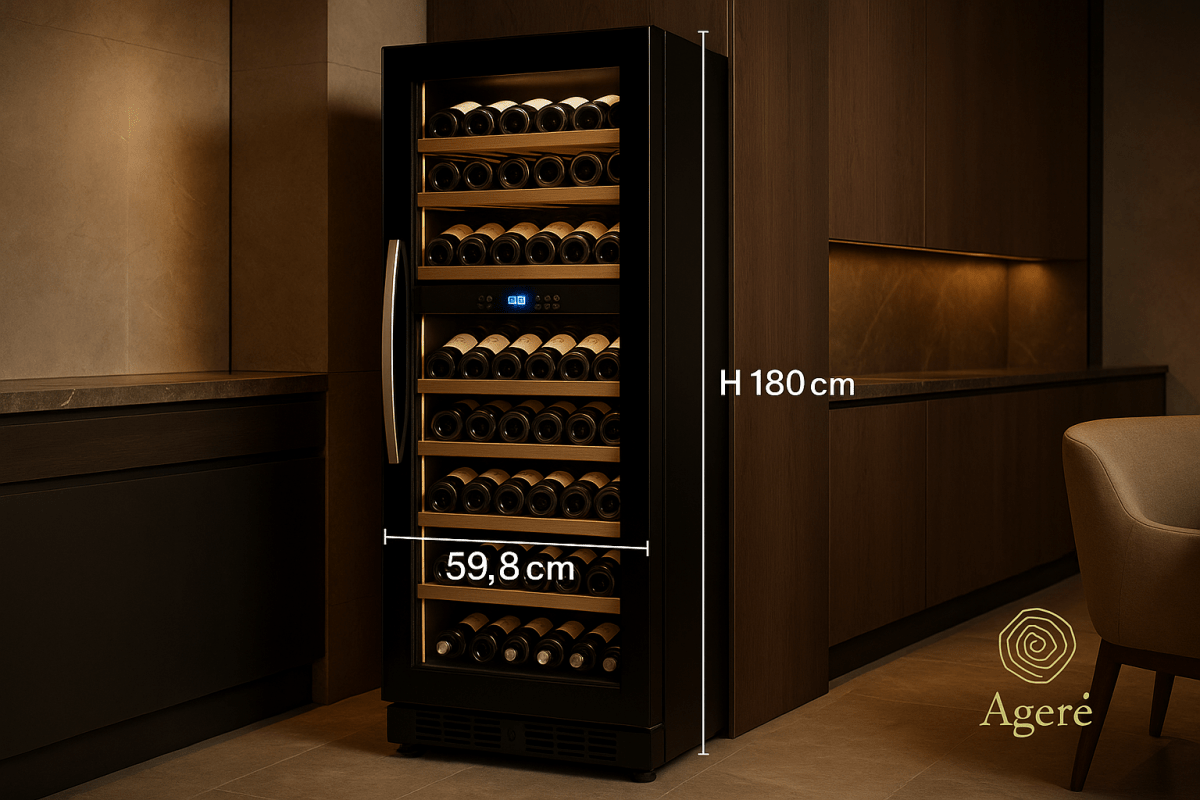 Ageré Grand Reserve dimensions – height 180 cm and width 58.8 cm shown in overlay on dark background