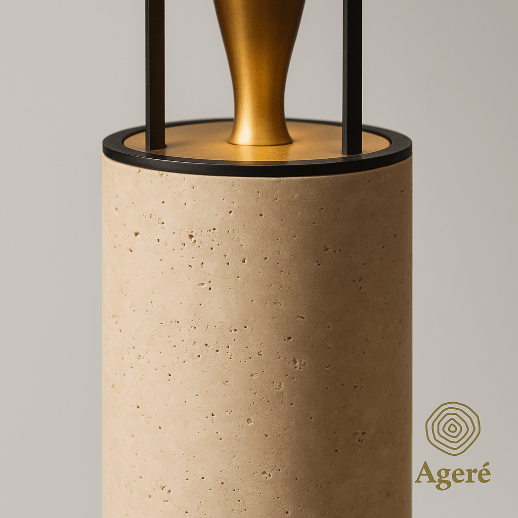 Tierra - Ageré Detail of natural travertine base with textured surface