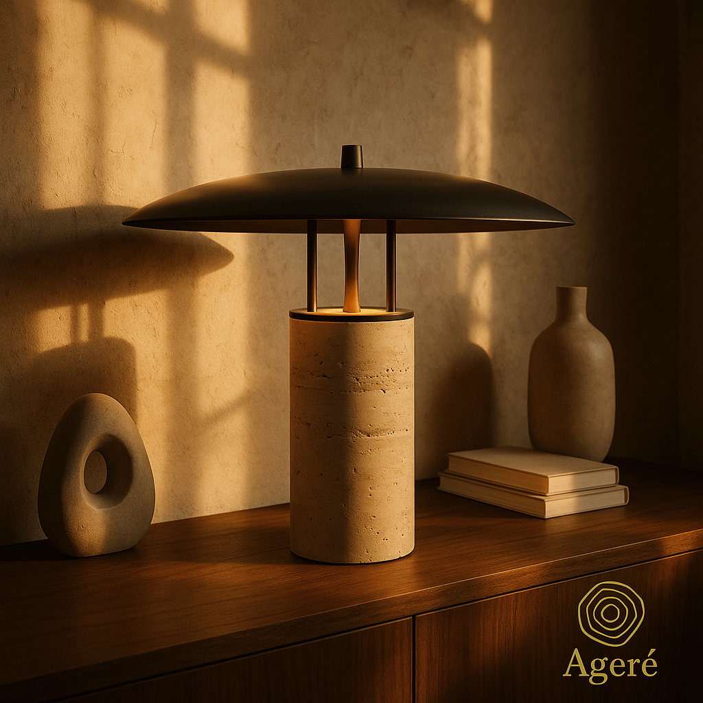 Tierra - Ageré Tierra table lamp on wooden surface in warm natural light