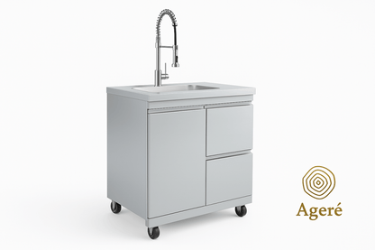 Stainless steel sink unit with industrial faucet – Ageré outdoor kitchen modular sink station