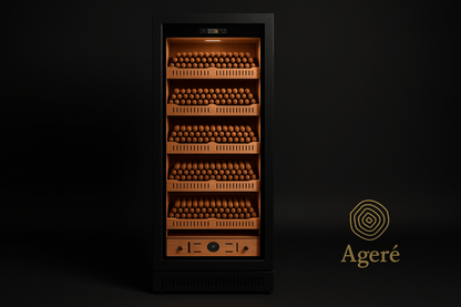 Ageré cigar humidor with cedar shelves – full frontal shot of The Archivist under warm interior light