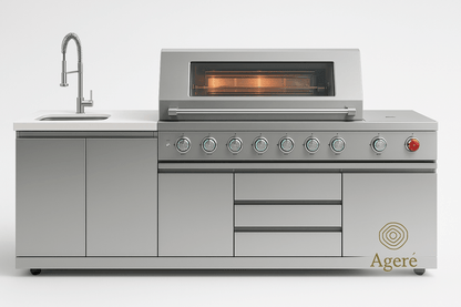 Ageré Artisan Station compact outdoor kitchen with grill, side burner, and sink module