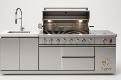 Stainless steel outdoor grill with 8 burners and infrared rotisserie – Ageré Artisan Station