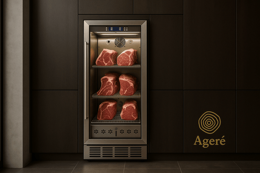 Luxury dry ager refrigerator filled with prime ribeye and tomahawk cuts – Agere Preserve Collection