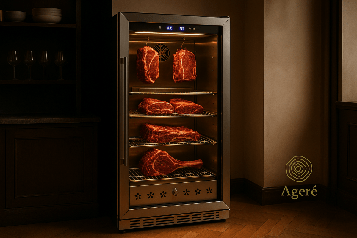 Built-in meat aging fridge in a luxury kitchen environment – Ageré Butcher’s Reserve