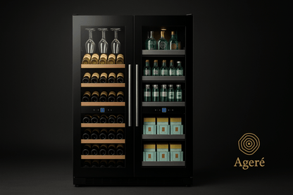 Ageré Cellar Quartet – full-frontal product image showing symmetrical wine rack and beverage storage design