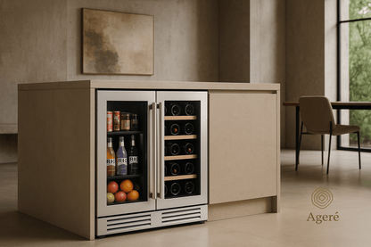 Ageré Dual Ritual – undercounter wine and beverage fridge built into luxury kitchen cabinetry