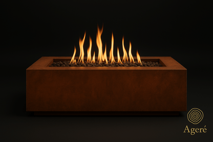 Even flame distribution on The Elemental Flame – rectangular corten gas fire table