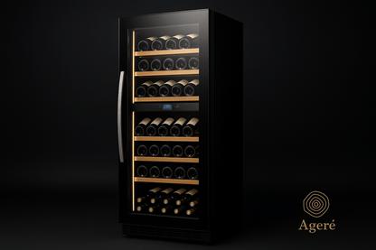 Luxury wine cooler by Ageré – side perspective of The Grand Reserve with softly lit interior shelves