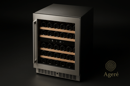 Ageré undercounter wine cooler – stainless steel Host’s Companion with five loaded beech wood shelves
