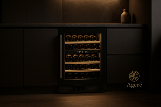 The Host’s Companion by Ageré – 45-bottle undercounter wine fridge with beech shelves in luxury kitchen