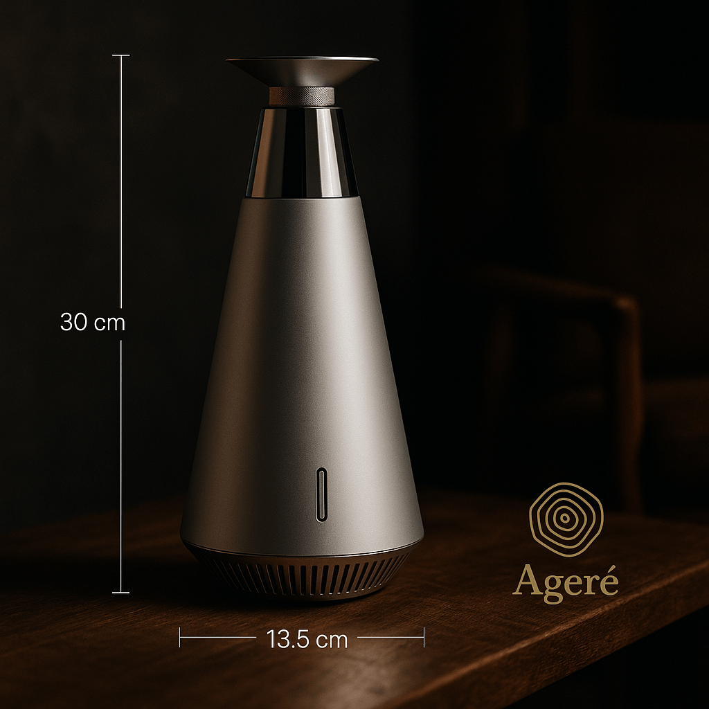 The Silent Bloom - AgeréThe Silent Bloom diffuser with height and diameter shown — 30 cm tall, 13.5 cm wide