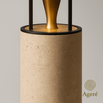 Tierra - Ageré Detail of natural travertine base with textured surface